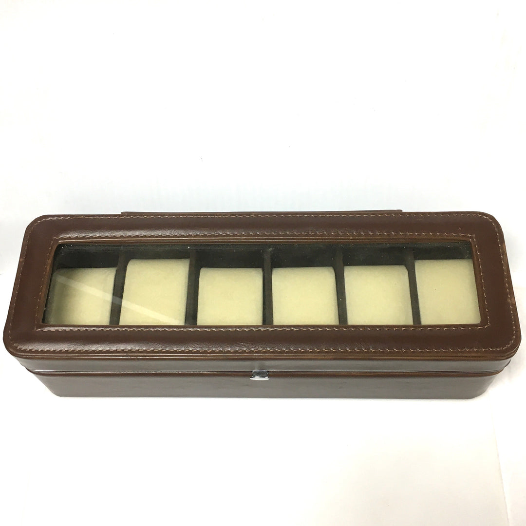 v998 Berkshire Brown Leather 6pc Watch Display Storage Case Organizer Box Clear Top