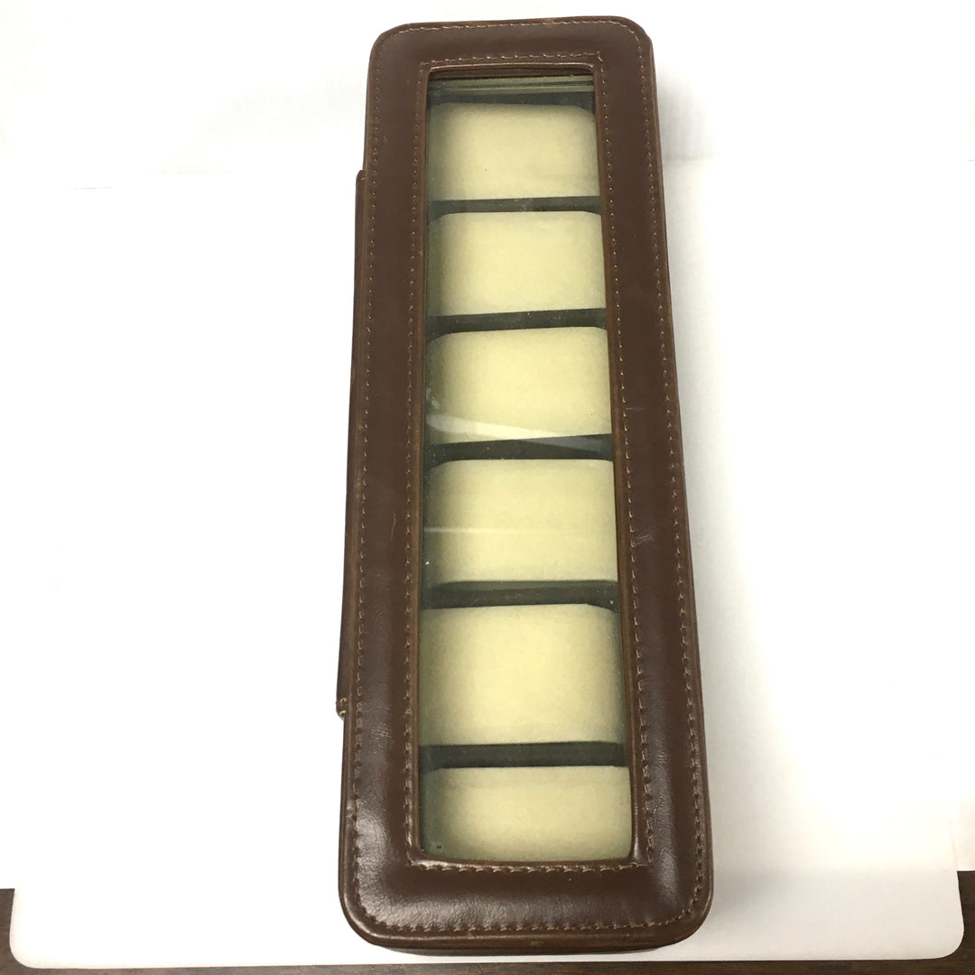 v998 Berkshire Brown Leather 6pc Watch Display Storage Case Organizer Box Clear Top