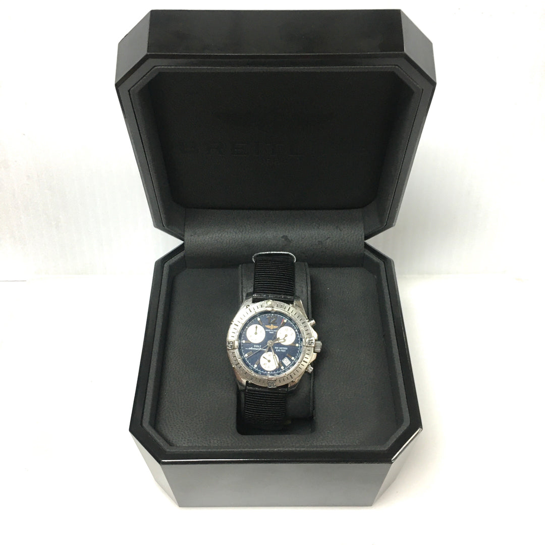 v999 Vintage Breitling Colt Chrono Ocean Quartz Wrist Watch Blue Dial A53350