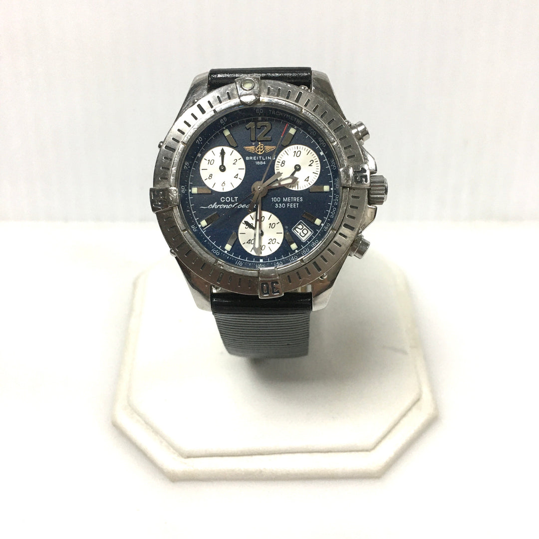 v999 Vintage Breitling Colt Chrono Ocean Quartz Wrist Watch Blue Dial A53350