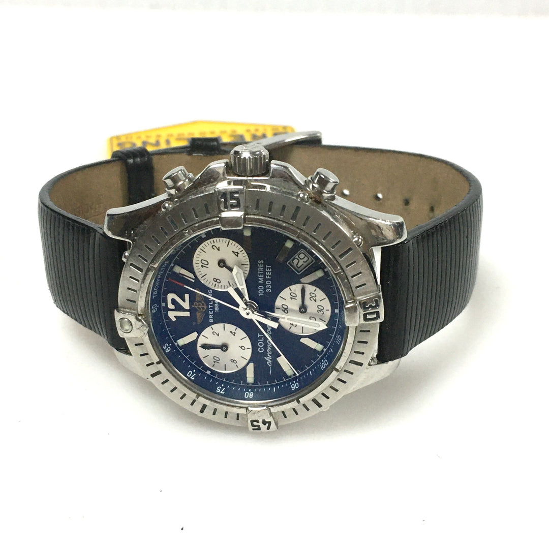 v999 Vintage Breitling Colt Chrono Ocean Quartz Wrist Watch Blue Dial A53350