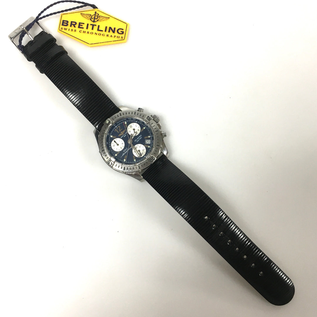 v999 Vintage Breitling Colt Chrono Ocean Quartz Wrist Watch Blue Dial A53350