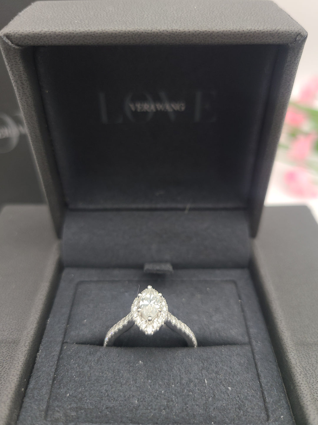 k827 Lovely Ladies Vera Wang Love 14kt White Gold Marquise Diamond Engagement Ring