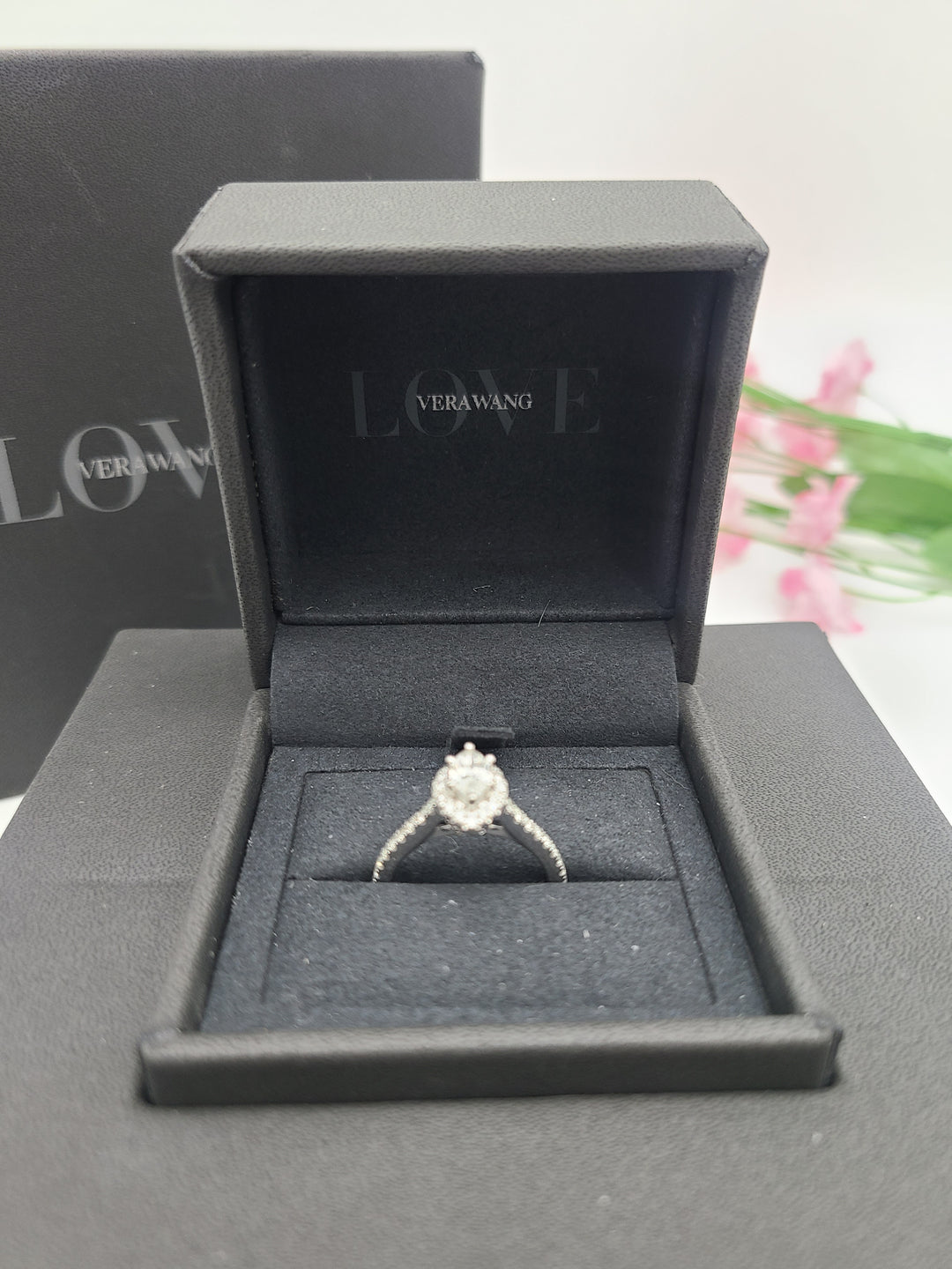 k827 Lovely Ladies Vera Wang Love 14kt White Gold Marquise Diamond Engagement Ring