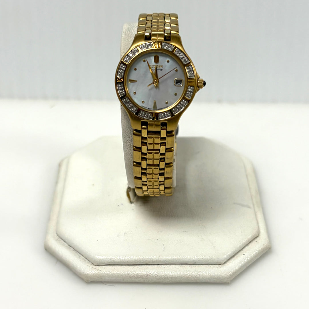 w020 Vintage Citizen Eco-Drive Japan Movement Lucca Ladies Wrist Watch Gold Tone