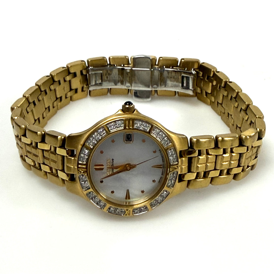 w020 Vintage Citizen Eco-Drive Japan Movement Lucca Ladies Wrist Watch Gold Tone
