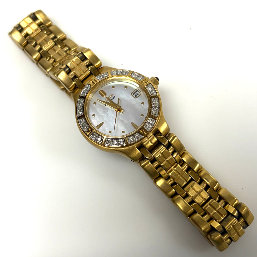 w020 Vintage Citizen Eco-Drive Japan Movement Lucca Ladies Wrist Watch Gold Tone