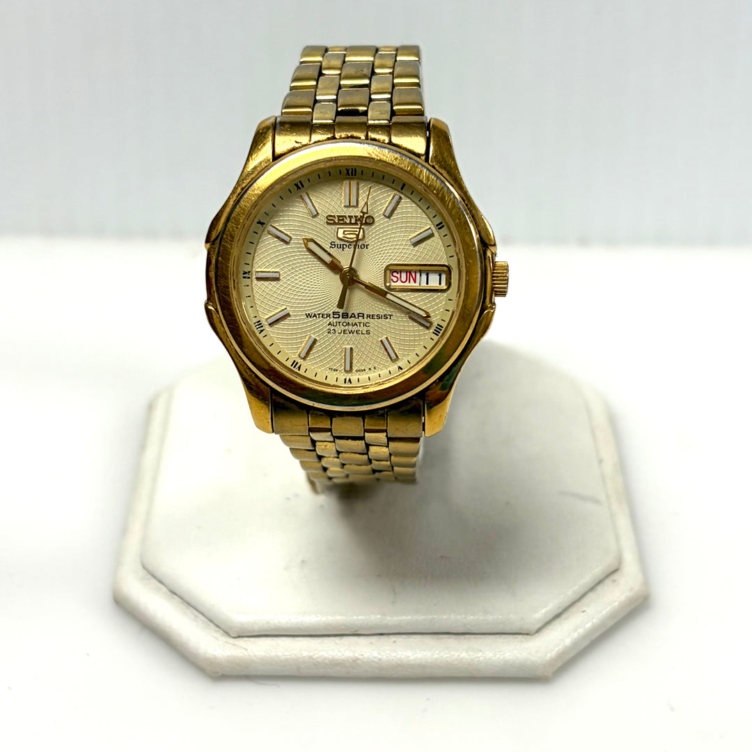 w021 Vintage Seiko 5 Superior Automatic Gold Tone 23 Jewels Men's Wrist Watch