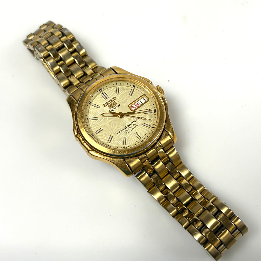 w021 Vintage Seiko 5 Superior Automatic Gold Tone 23 Jewels Men's Wrist Watch