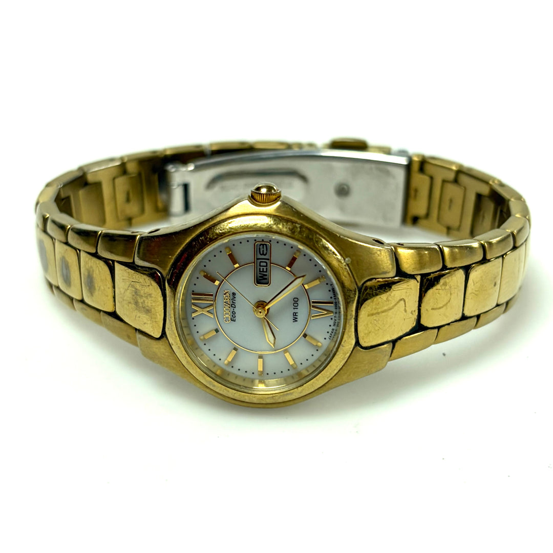 w022 Vintage Citizen Japan Eco-Drive Mov't WR 100 Gold-tone Women's Wrist Watch