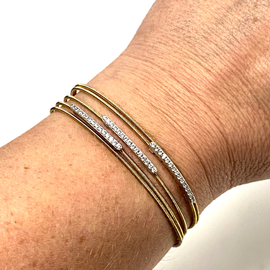w024 Sterling Silver 10K Gold Filled Cubic Zirconia 5-cable Bar Cuff Bracelet Bella Cavo