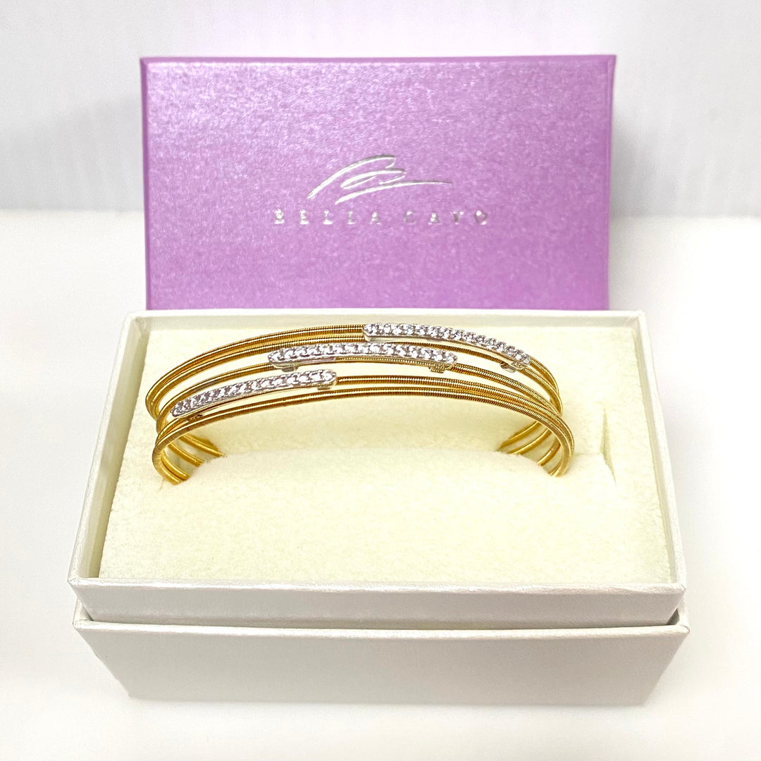 w024 Sterling Silver 10K Gold Filled Cubic Zirconia 5-cable Bar Cuff Bracelet Bella Cavo