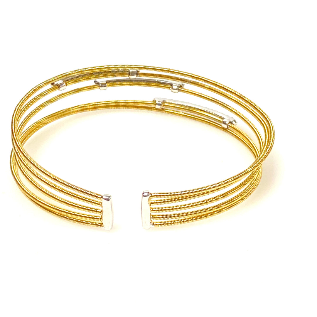 w024 Sterling Silver 10K Gold Filled Cubic Zirconia 5-cable Bar Cuff Bracelet Bella Cavo