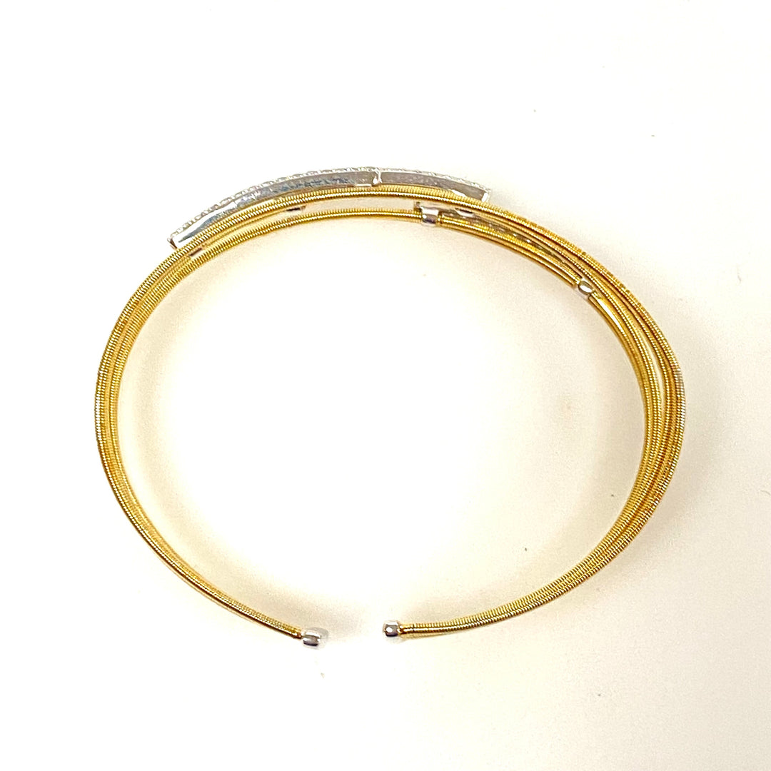 w024 Sterling Silver 10K Gold Filled Cubic Zirconia 5-cable Bar Cuff Bracelet Bella Cavo