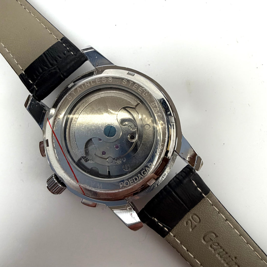 w032 Poedagar 1401 Automatic Wrist Watch Tourbillon Open-heart Window Stainless