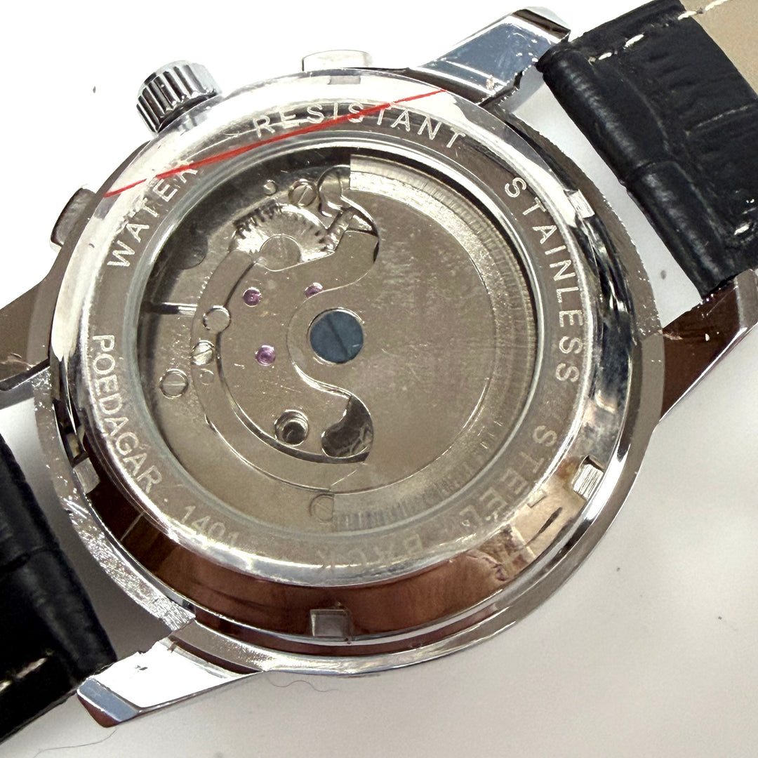 w032 Poedagar 1401 Automatic Wrist Watch Tourbillon Open-heart Window Stainless