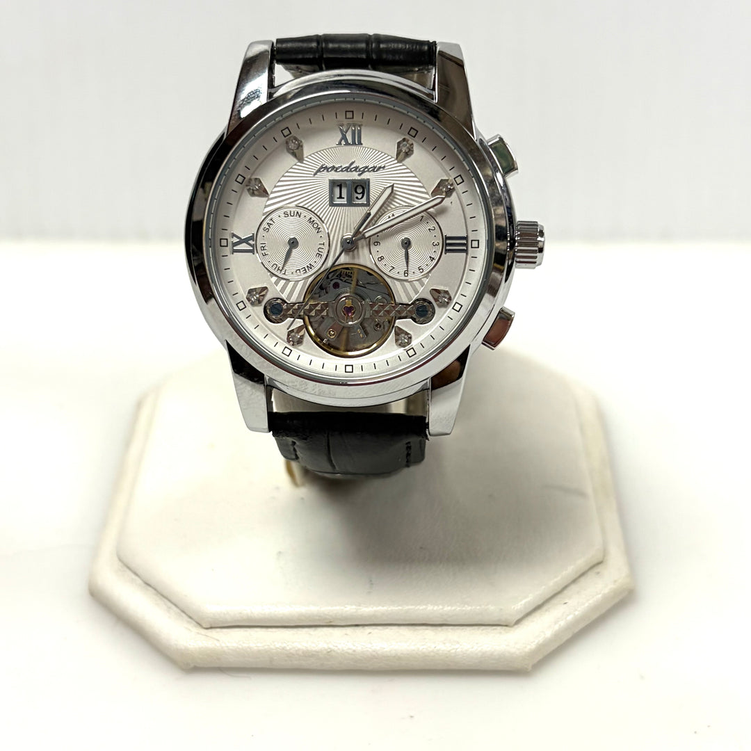 w032 Poedagar 1401 Automatic Wrist Watch Tourbillon Open-heart Window Stainless