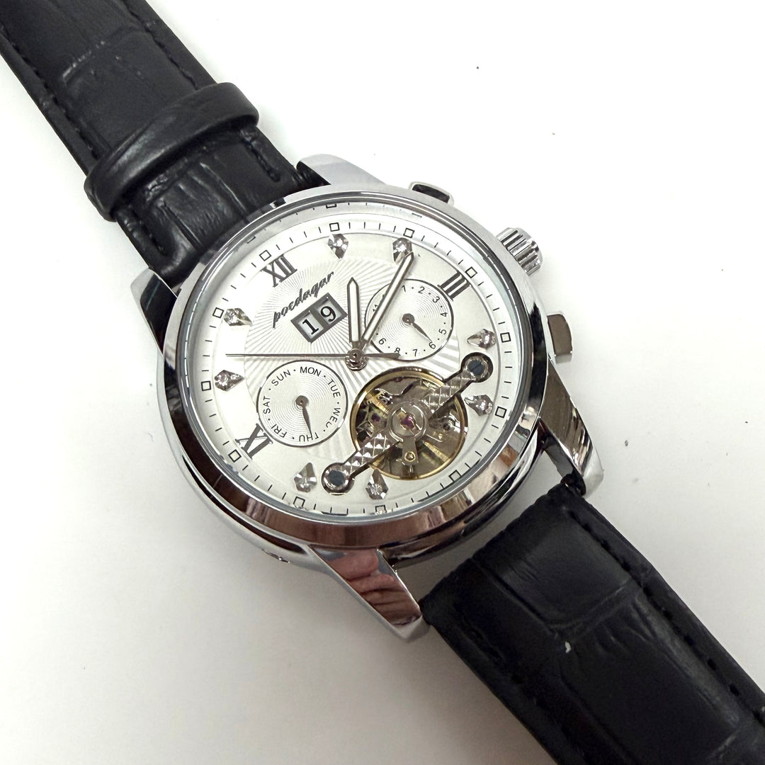 w032 Poedagar 1401 Automatic Wrist Watch Tourbillon Open-heart Window Stainless