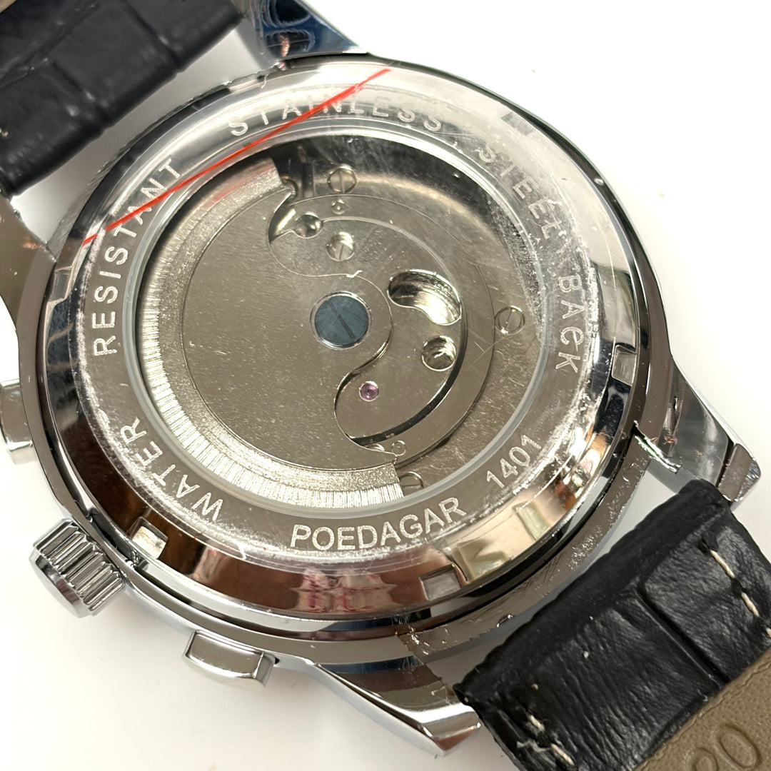 w032 Poedagar 1401 Automatic Wrist Watch Tourbillon Open-heart Window Stainless