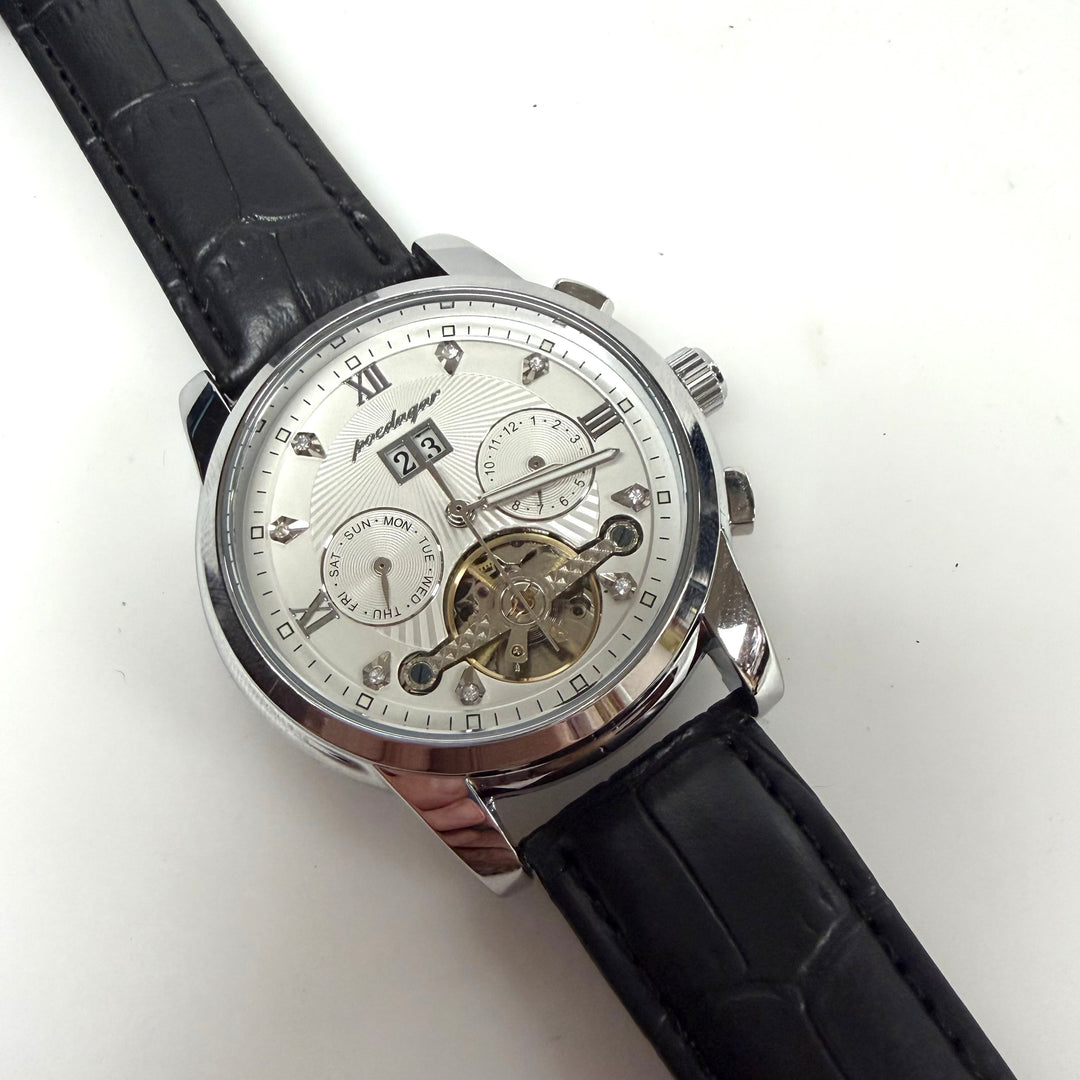 w032 Poedagar 1401 Automatic Wrist Watch Tourbillon Open-heart Window Stainless