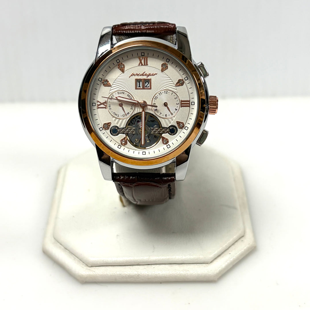 w033 Poedagar 1409 Automatic Watch Rose Gold-toned Case Guilloché-patterned Dial
