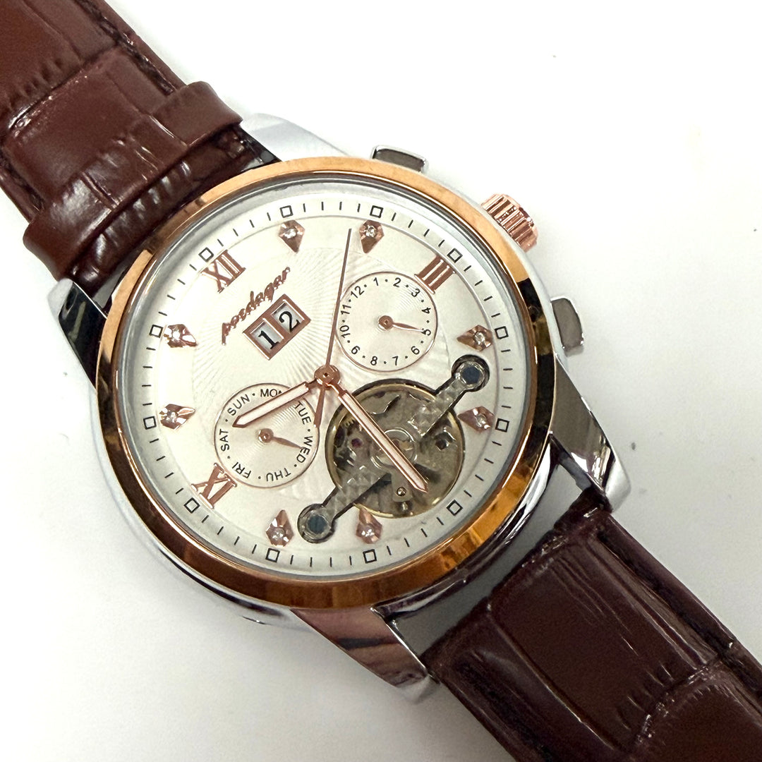 w033 Poedagar 1409 Automatic Watch Rose Gold-toned Case Guilloché-patterned Dial