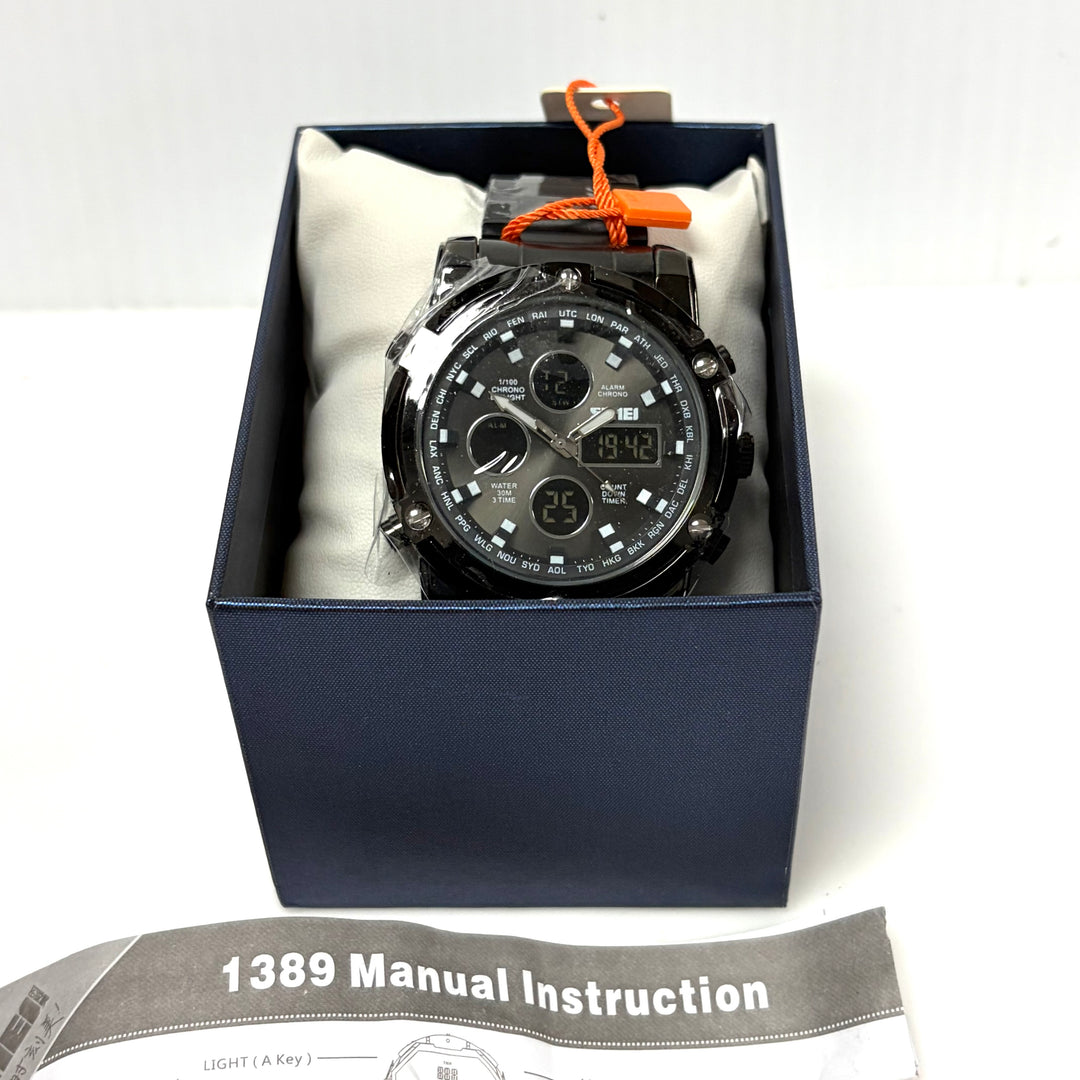 w036 SKMEI 1389 Dual Time Multi-Function Sports Men' Wrist Watch Stopwatch Timer