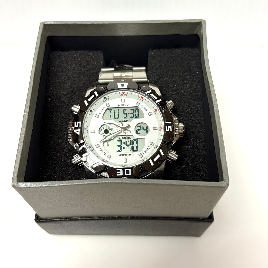 w040 STRYVE S8011 Men's Dual-Display Quartz Alarm Sport Heavy Duty Wrist Watch
