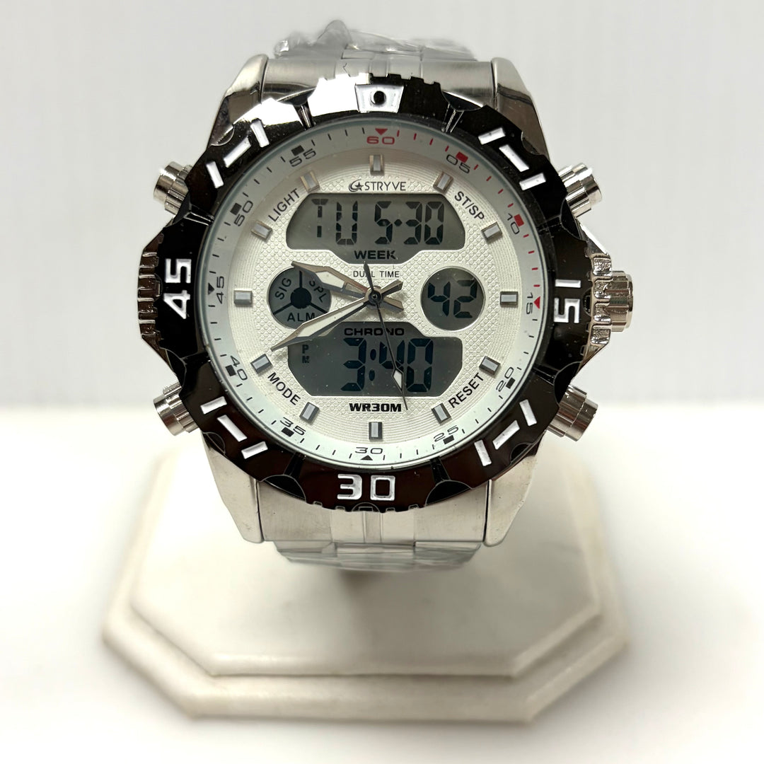 w040 STRYVE S8011 Men's Dual-Display Quartz Alarm Sport Heavy Duty Wrist Watch