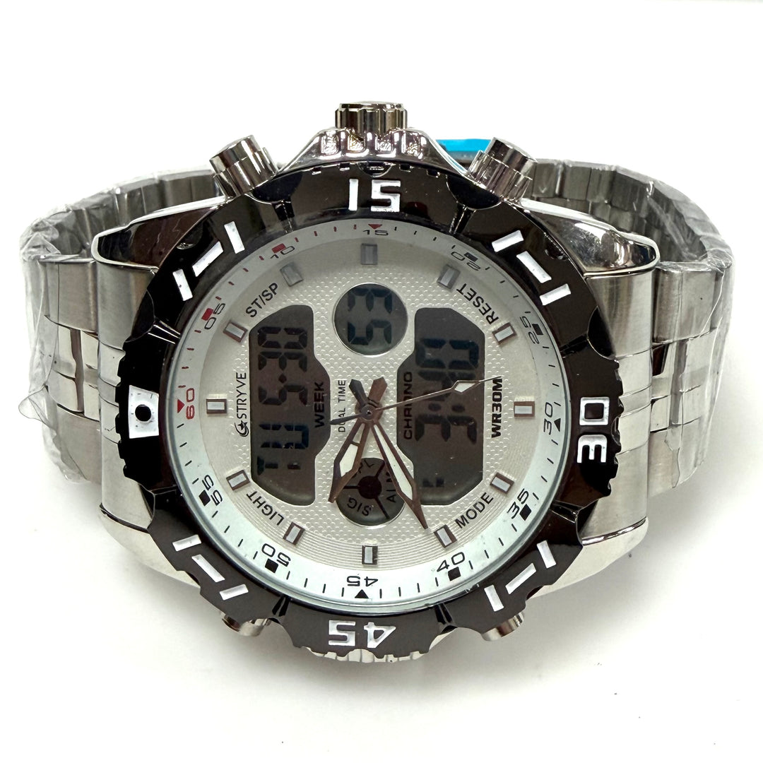 w040 STRYVE S8011 Men's Dual-Display Quartz Alarm Sport Heavy Duty Wrist Watch