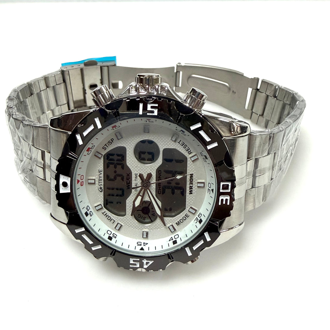 w040 STRYVE S8011 Men's Dual-Display Quartz Alarm Sport Heavy Duty Wrist Watch