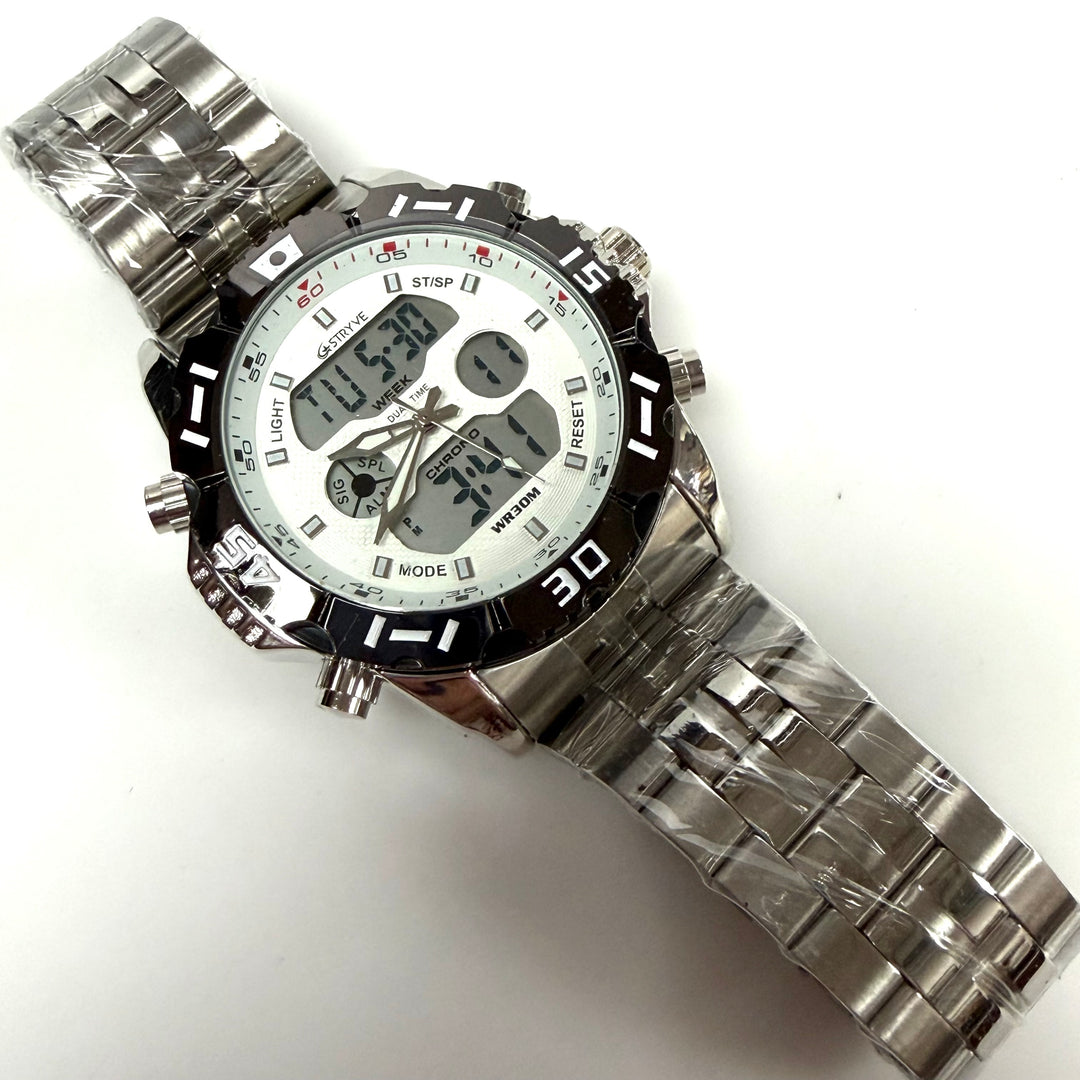w040 STRYVE S8011 Men's Dual-Display Quartz Alarm Sport Heavy Duty Wrist Watch