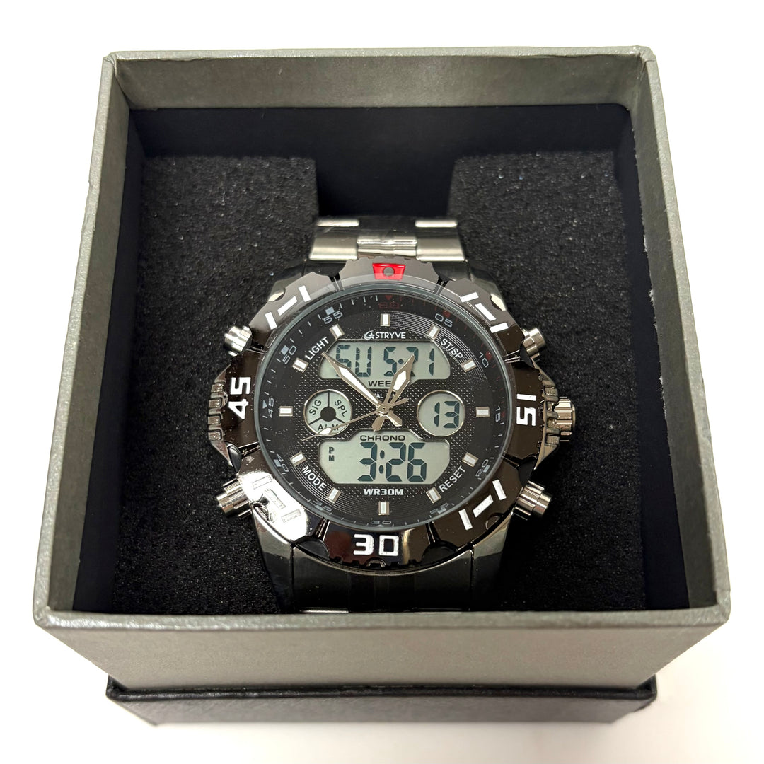 w041 STRYVE S8011 Men's Dual-Display Quartz Alarm Sport Heavy Duty Wrist Watch