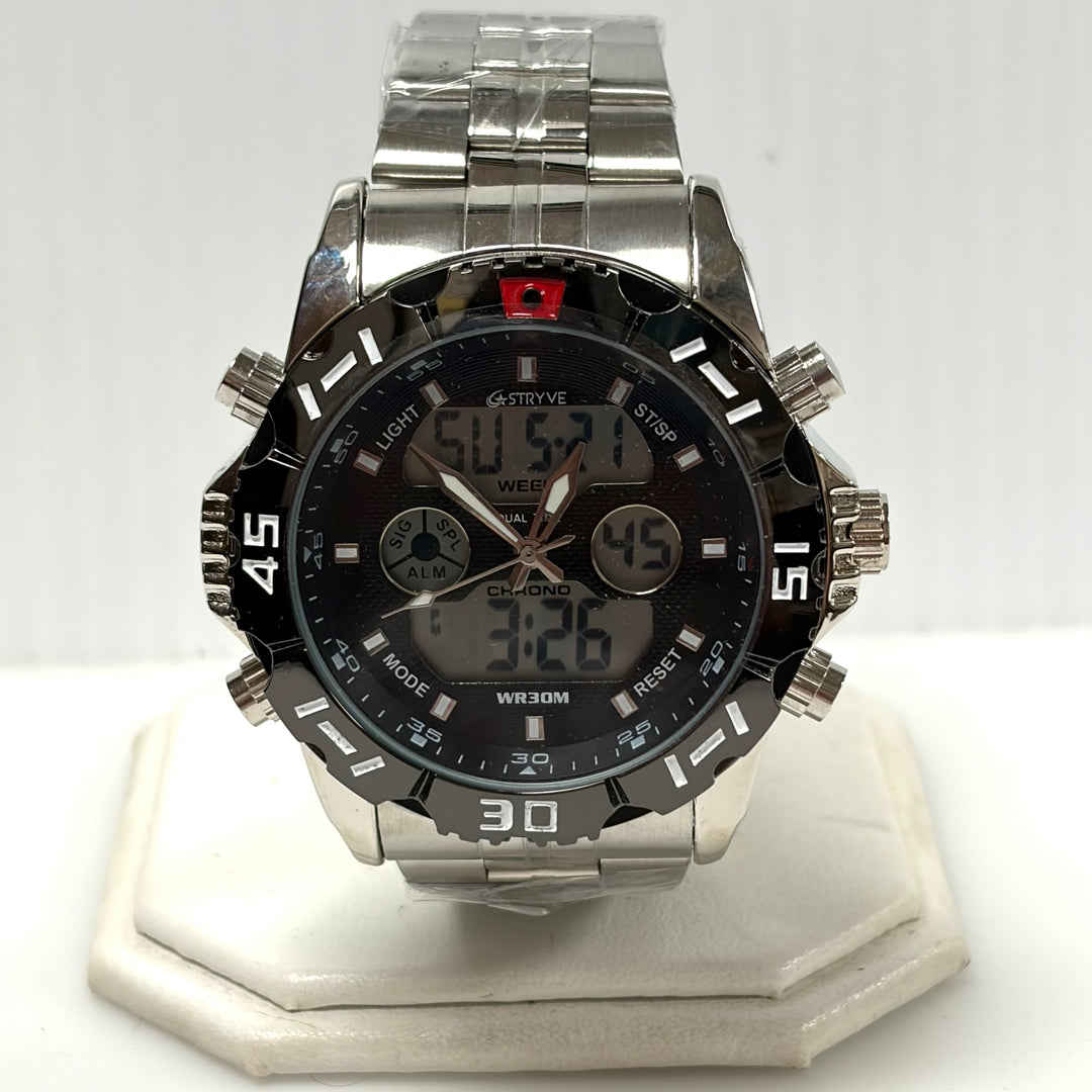 w041 STRYVE S8011 Men's Dual-Display Quartz Alarm Sport Heavy Duty Wrist Watch