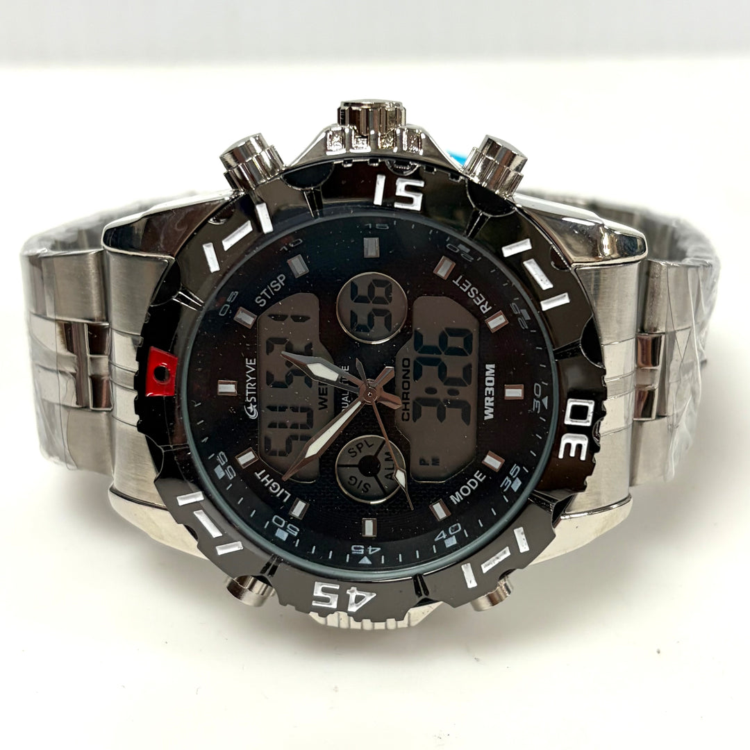 w041 STRYVE S8011 Men's Dual-Display Quartz Alarm Sport Heavy Duty Wrist Watch