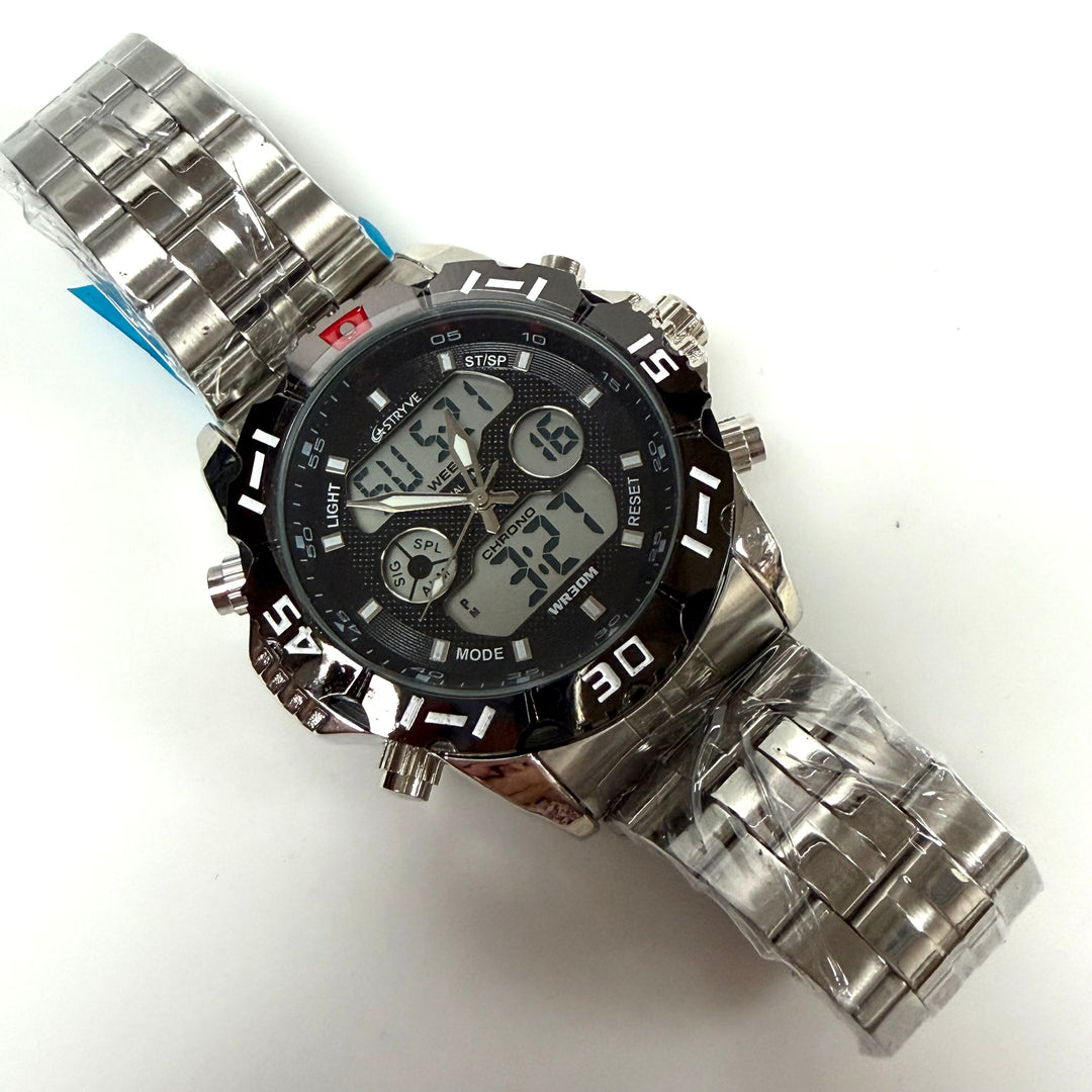 w041 STRYVE S8011 Men's Dual-Display Quartz Alarm Sport Heavy Duty Wrist Watch