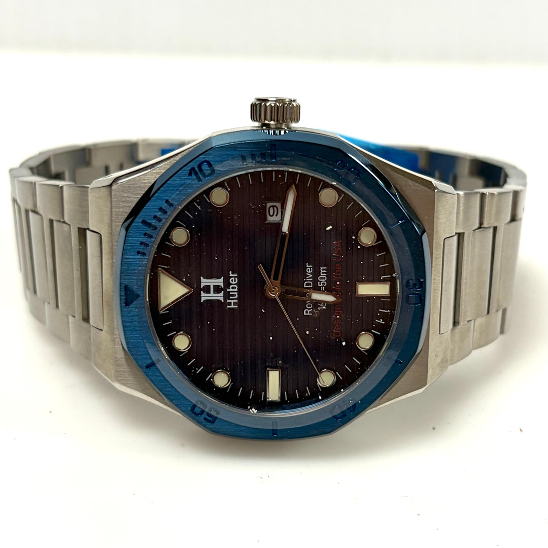 w045 Huber Royal Diver Azure Stainless Steel 8215 Automatic Men's Wrist Watch