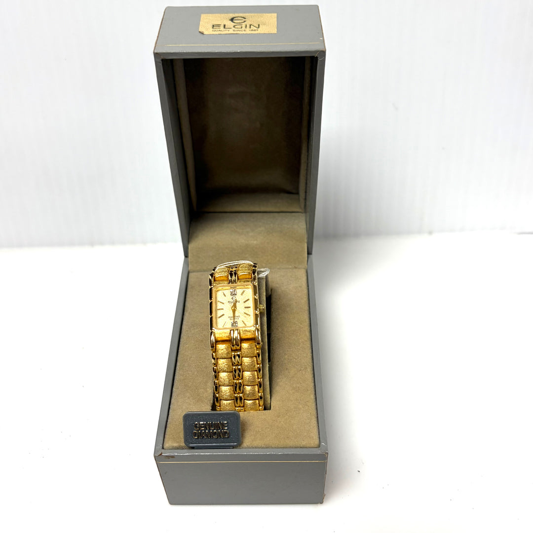 w047 Vintage Elgin Diamond Quartz Tank-style Women's Wrist Watch Model EM846