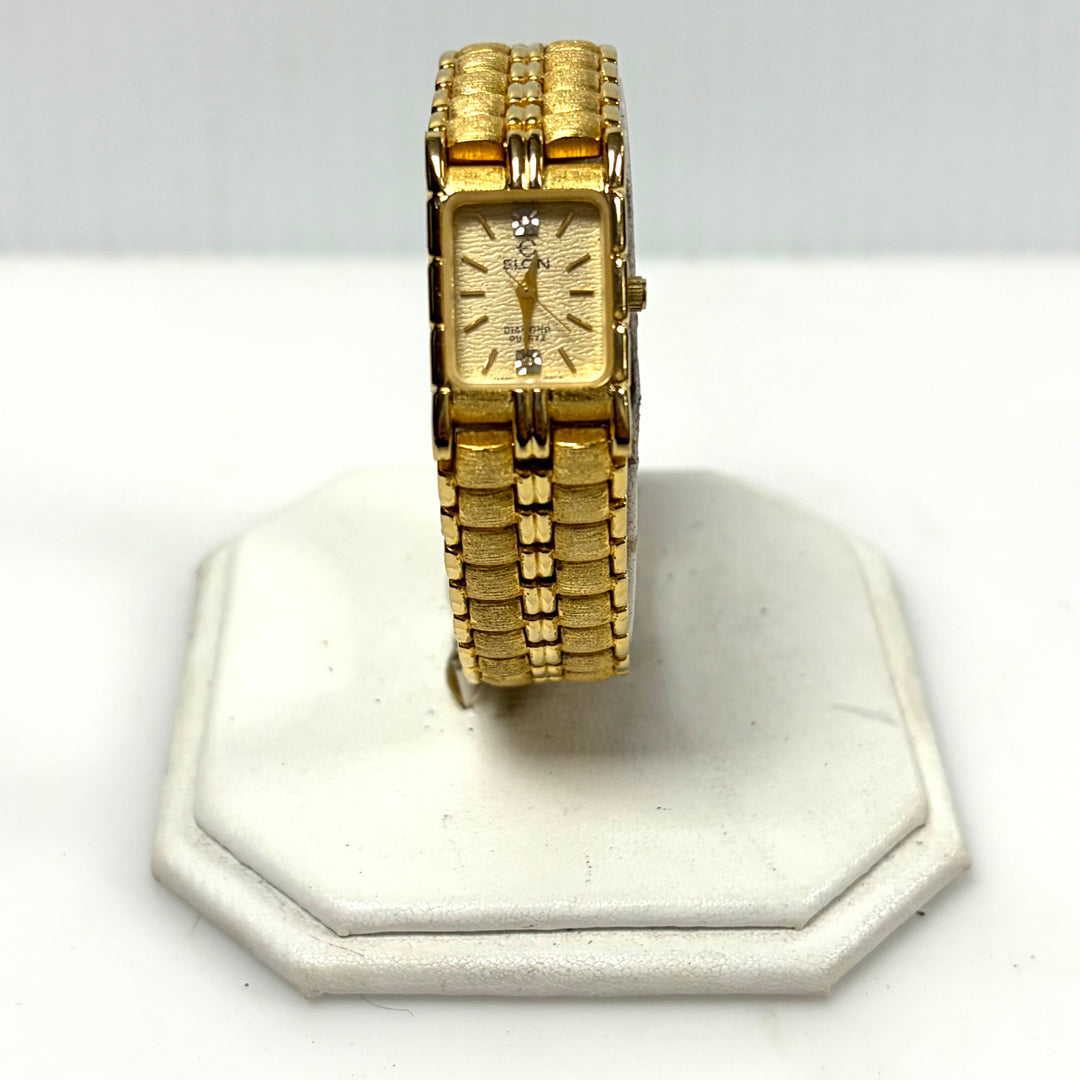 w047 Vintage Elgin Diamond Quartz Tank-style Women's Wrist Watch Model EM846