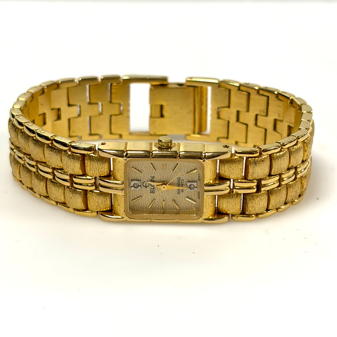 w047 Vintage Elgin Diamond Quartz Tank-style Women's Wrist Watch Model EM846