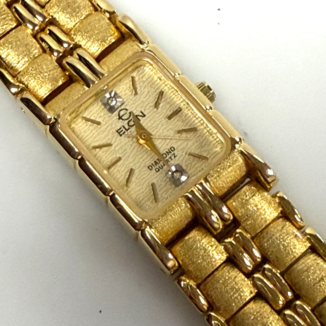 w047 Vintage Elgin Diamond Quartz Tank-style Women's Wrist Watch Model EM846