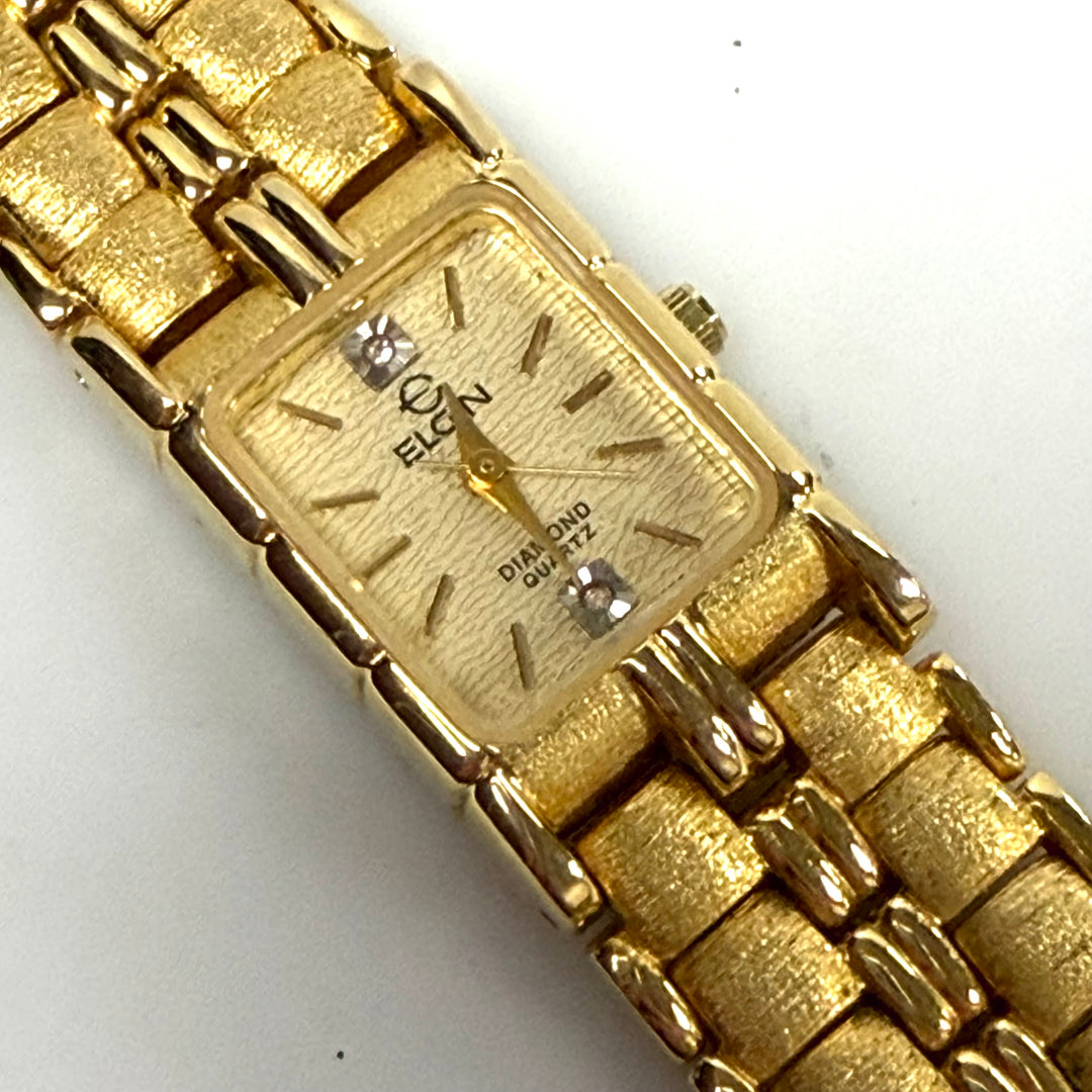 w047 Vintage Elgin Diamond Quartz Tank-style Women's Wrist Watch Model EM846