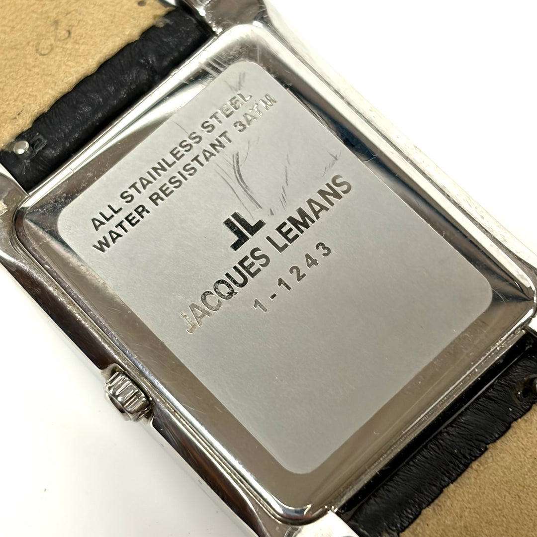 w049 Jacques Lemans Dual Time Stainless Tank-style Men' Wrist Watch Model 1-1243