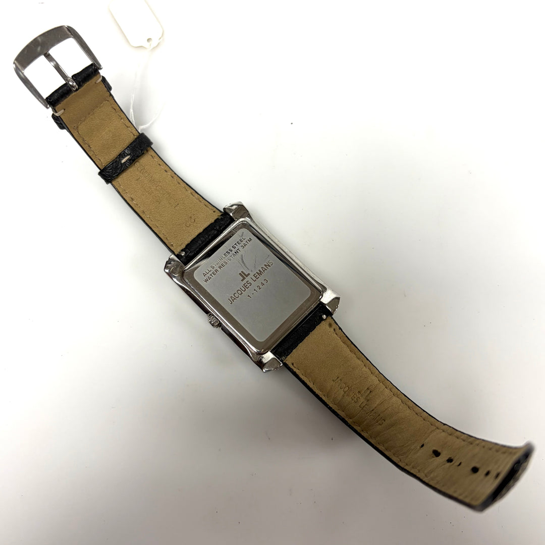 w049 Jacques Lemans Dual Time Stainless Tank-style Men' Wrist Watch Model 1-1243
