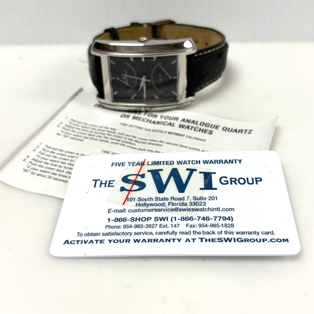 w049 Jacques Lemans Dual Time Stainless Tank-style Men' Wrist Watch Model 1-1243