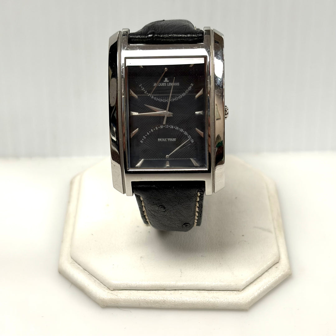 w049 Jacques Lemans Dual Time Stainless Tank-style Men' Wrist Watch Model 1-1243