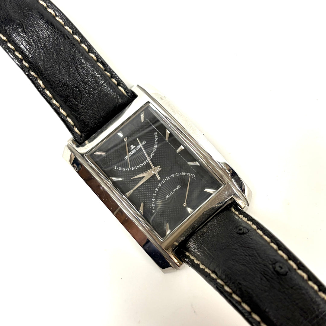 w049 Jacques Lemans Dual Time Stainless Tank-style Men' Wrist Watch Model 1-1243