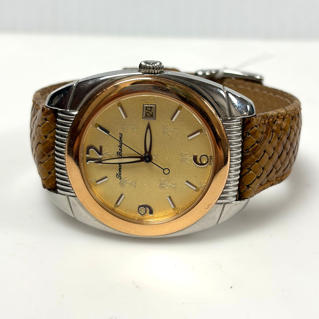 w050 Tommy Bahama TB1032 Men's Swiss Quartz Wrist Watch Rose Gold-plated Bezel