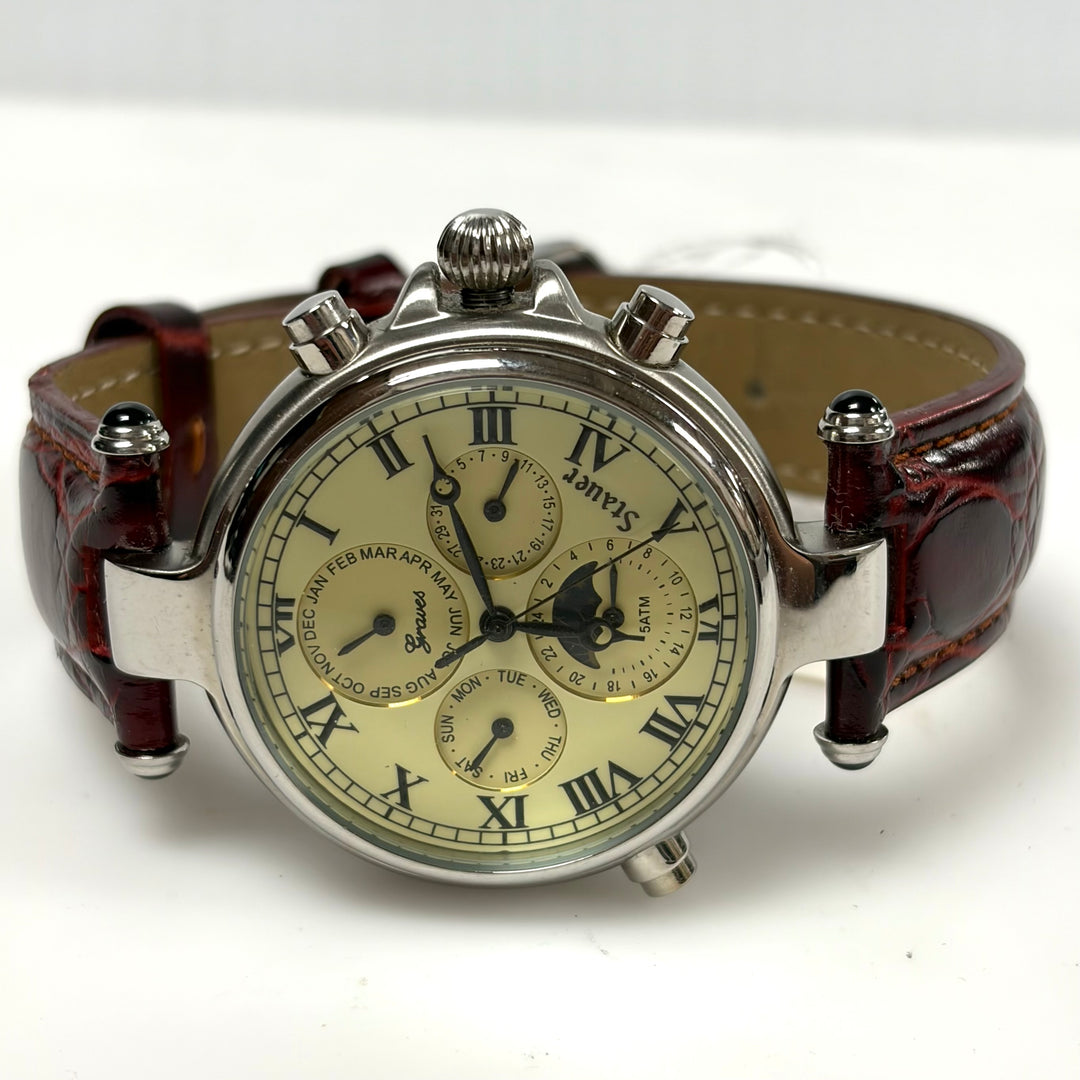 w051 Stauer Graves '33 Automatic Men' Wrist Watch Vintage-style Cream/ivory Dial