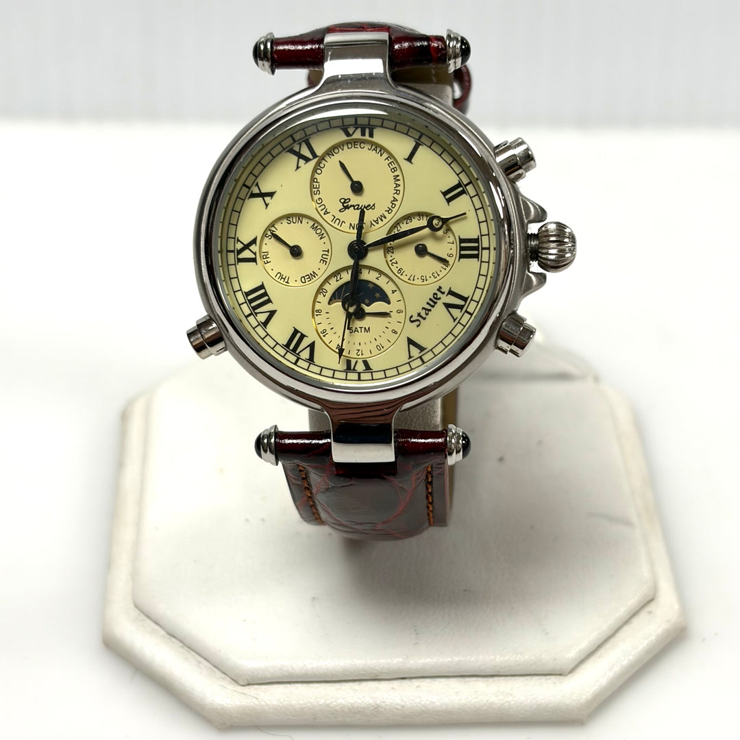 w051 Stauer Graves '33 Automatic Men' Wrist Watch Vintage-style Cream/ivory Dial